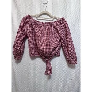 Love Culture Red And White‎ Gingham Tie Front Crop Top Size Medium